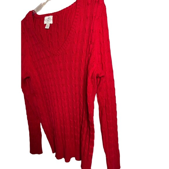 St John's Bay Size Large Red Cable Knit V-Neck Sweater Long Sleeve - Picture 7 of 14